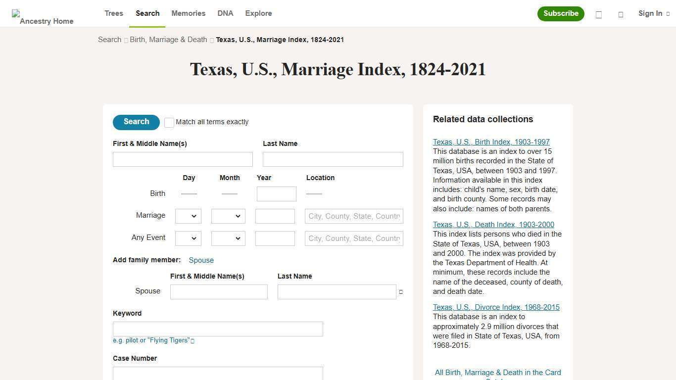 Texas, U.S., Marriage Index, 1824-2021 - Ancestry